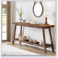 70.9 Inches Extra Long Farmhouse Console Table, Solid Wood Entryway Table With 2-Tier Open Storage, Rustic Narrow Sofa Table For Hallway And Living Ro by Ophelia & Co.