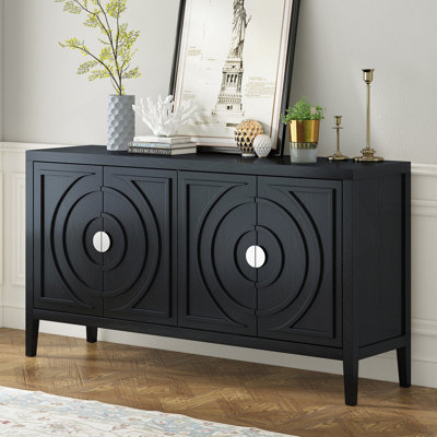 Retro Sideboard With Circular Groove Design And Round Metal Handles For Versatile Home Storage And Decor