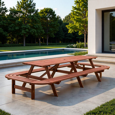 14-16 Persons Picnic Table With Benches And Umbrella Hole by Gracie Oaks