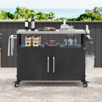 54.5" Outdoor Kitchen Island With Stainless Steel Tabletop, Metal Grill Cart Table With Storage Cabinet, Spice Rack And Towel Rack, Outdoor Bar Cart W by Latitude Run