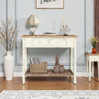 Vintage Distressed Finish Two-Drawer Console Table With Open Shelf - Solid Wood 36 W X 18 D X 30 H For Entryway And Living Room by Lark Manor