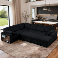Clitheroe 116.5" L-Shaped Corduroy Convertible Pull-Out Sofa Bed with Storage Chaise and Armrest by Ebern Designs