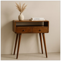 Solid Wood Mini Chestnut Console Table, Nordic Style, 2 Drawers, 1 Open Slot by George Oliver