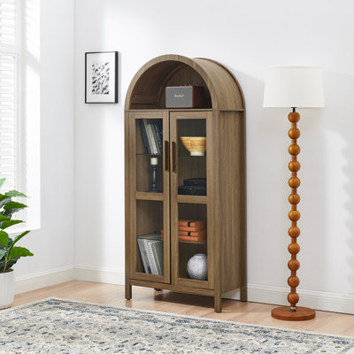 Modern Retro-style Wooden Storage Cabinet With Lamp, Adjustable Glass Shelves, And High-arched Design—perfect As A Multi-functional Kitchen Cabinet. by George Oliver