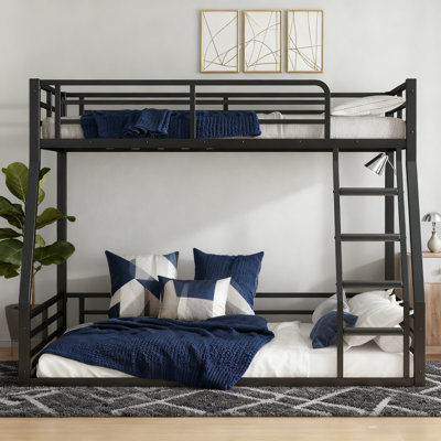 Floor Bunk Bed For Kids And Adults,heavy Duty Metal Bunk Bed Space-saving,noise Reduced Structure,no Box Spring Needed,black by Latitude Run