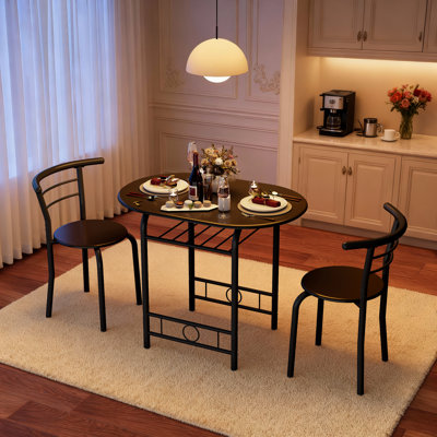 2-Person Dining Set with Storage Shelf, Space-Saving Design by 17 Stories