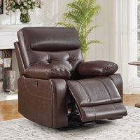 37" W Classic Top Grain Leather Power Recliner Chair With USB Port, Adjustable Electric Reclining & Hidden Cupholders For Living Room