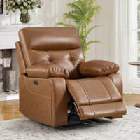 37" W Classic Top Grain Leather Power Recliner Chair With USB Port, Adjustable Electric Reclining & Hidden Cupholders For Living Room by Hokku Designs