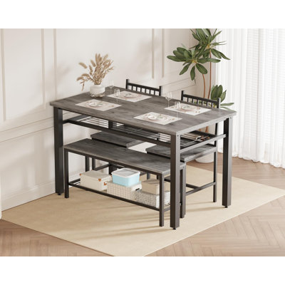 Dining Table Set for 4 with Storage, Kitchen Table with 2 Chairs and Bench for Small Space by 17 Stories