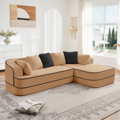 106" Teddy Fabric No Assembly 32D Boneless Sofa,Contrast Color Design,Fluffy Comfy Couch With L-Shaped Chaise,For Living Room,Camel by Latitude Run