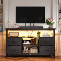 TV Stand For Tvs Up To 55", Large LED Media Console With Charging Station by 17 Stories