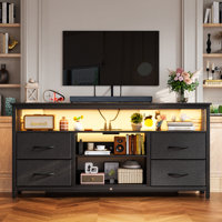 TV Stand For Tvs Up To 55", Large LED Media Console With Charging Station