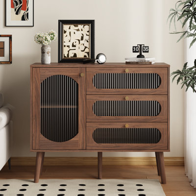 Wood Accent Cabinet With 3 Drawers & Glass by George Oliver