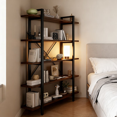 5-Tier Industrial Bookshelf With Wood Shelves, Large Storage Rack For Living Room, Home Office, And Display Organizer by 17 Stories
