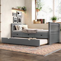 Twin Solid Wood Platform Bed With 3 Drawers And Trundle Bed by Latitude Run