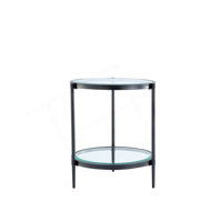 Sleek Minimalist Coffee Table, Crystal Tempered Glass + Matte Black Industrial Frame by Wrought Studio