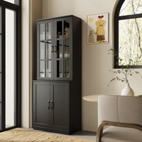 71" H X 23.6" W Kitchen Pantry With Bookcases, Glass Door Kitchen Hutch by Ebern Designs