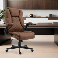 High Back Executive Office Chair, Ergonomic Computer Desk Chair with Rocking Function, PU Leather, Flip-Up Armrests and Lumbar Support, Brown by Red Barrel Studio