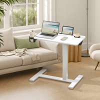 Adjustable Height Overbed Table With Wheels, Mobile Standing Computer Desk with storage by Inbox Zero