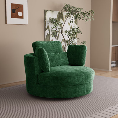 50.2” W Slipcovered Oversized Modern Swivel Accent Chair With Pillows by Latitude Run