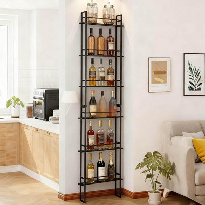 Wine Racks Wall Mounted, 6-Tier Wine Storage Holder, Black Industrial Bar Liquor Bottle Display Shelf, For Home Bar, Kitchen, Dining Rooms, & Wine Cel