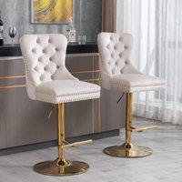Luxurious Thick Golden Swivel Velvet Barstools With Adjustable Seat Height, Perfect For Home Pubs And Kitchen Islands by Rosdorf Park