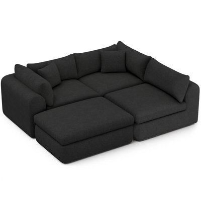 113" Modular Sectional Sofa Couches Boneless Convertible L-Shape Cloud Velvet Couch with Ottoman, No Assembly by Latitude Run