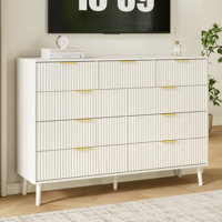 Fluted 9-Drawer Double Dresser For Bedroom, 55.1" Modern Chest Of Drawers With Deep Drawers, Curved Profile Design, Wood Drawer Organizer For Living R by Latitude Run