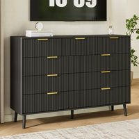 Fluted 9-Drawer Double Dresser For Bedroom, 55.1" Modern Chest Of Drawers With Deep Drawers, Curved Profile Design, Wood Drawer Organizer For Living R by Latitude Run