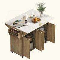 Luminique 55.5" Fluted Kitchen Island With 2 Drop Leaf by Latitude Run