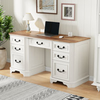 59” Executive Office Desk With Storage,wood Home Office Computer Desk With Charging Station,file Drawers And Storage Cabinet by Millwood Pines