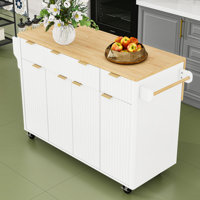 Kitchen Island with Drop Leaf, Power Outlet, 4 Doors, 3 Drawers and Adjustable Shelves by Latitude Run