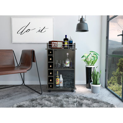 Bar Cart,Two Shelves, Six Built-In Wine Rack, Four Casters by George Oliver