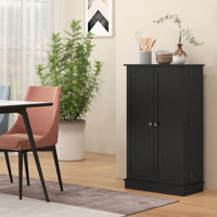 41" Kitchen Pantry Storage Cabinet, Freestanding Kitchen Cabinet With 12 Door Shelves, Double Doors, 5-Tier Shelving And Adjustable Shelves, Black by Ebern Designs