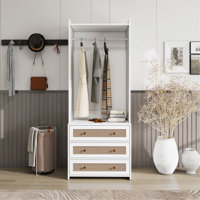 Wardrobe With 3 Drawers High Wardrobe Armoire With Rattan For Living Room,Bedroom Organizer by George Oliver