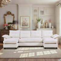 Bodhild 104.7" Chenille Sofa with Symmetric U-shaped Design, Convertible Pull-Out Bed, USB/Type-C Charging Ports, Detachable Armrests & Thick Cushions by Wade Logan
