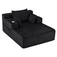 49" W Oversized Corduroy Chaise Lounge Sofa Deep Seat Couch Upholstered Sofa Bed with 1 Cup Holders & 4 Side Pockets - No Assembly Required by Mercer41