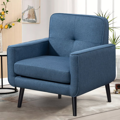Mid Century Accent Chair, Fabric Modern Accent Chair with Wooden Frame, Cozy Armchair Reading Chair with Comfy Back for Apartment, Living Room, Bedroo by George Oliver
