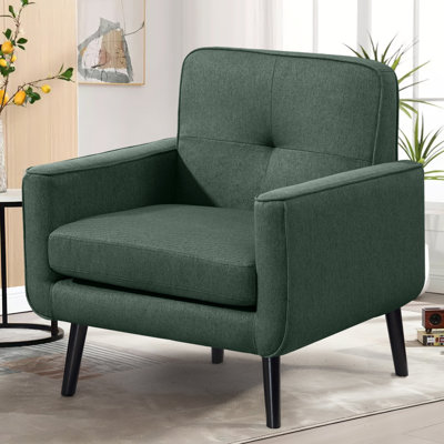 Mid Century Accent Chair, Fabric Modern Accent Chair with Wooden Frame, Cozy Armchair Reading Chair with Comfy Back for Apartment, Living Room, Bedroo