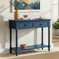 35" W Traditional Design Pine Wood Console Table, With 2 Drawers And Bottom Shelf Sofa Side Table by Alcott Hill