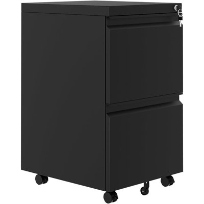 2-Drawer File Cabinet on Wheels with Lock, Under Desk Rolling Metal Storage for Home Office by Wrought Studio