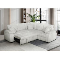 The Haven Reversible Sleeper Sectional In Ivory Corduroy by Latitude Run