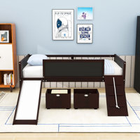Twin-Size Loft Bed With Climbing Frame, Slide, And Creative Chalkboard by Harriet Bee