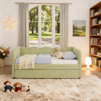 Daybed With Trundle, Sofa Bed, No Box Spring Needed, USB Port, Adorable Wave Shaped, Linen Fabric by Mercer41
