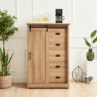 5-drawer Chest W/sliding Barn Door - Farmhouse Style, Engineered Wood (100 Lbs Tabletop Capacity) by One Allium Way
