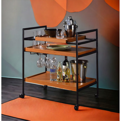 Honey Oak & Black Finish Serving Cart by 17 Stories