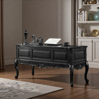 French Retro Style Black Five-drawer Writing Desk by Canora Grey