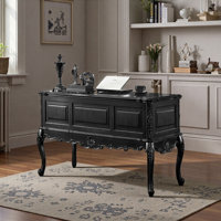 French Retro Style Black Five-drawer Writing Desk by Canora Grey