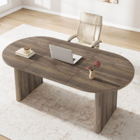 Oval Dining Table for 6-8 People, Long Large Kitchen Table with Thick Sturdy Wooden Base, Farmhouse Dining Room Table for Kitchen, Living Room, Office by Ebern Designs