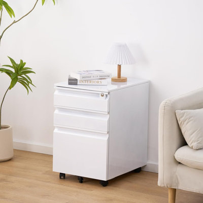 3-Drawer Metal Filing Cabinet with Lock, Mobile Under-Desk Rolling Storage for Home Office by Ebern Designs